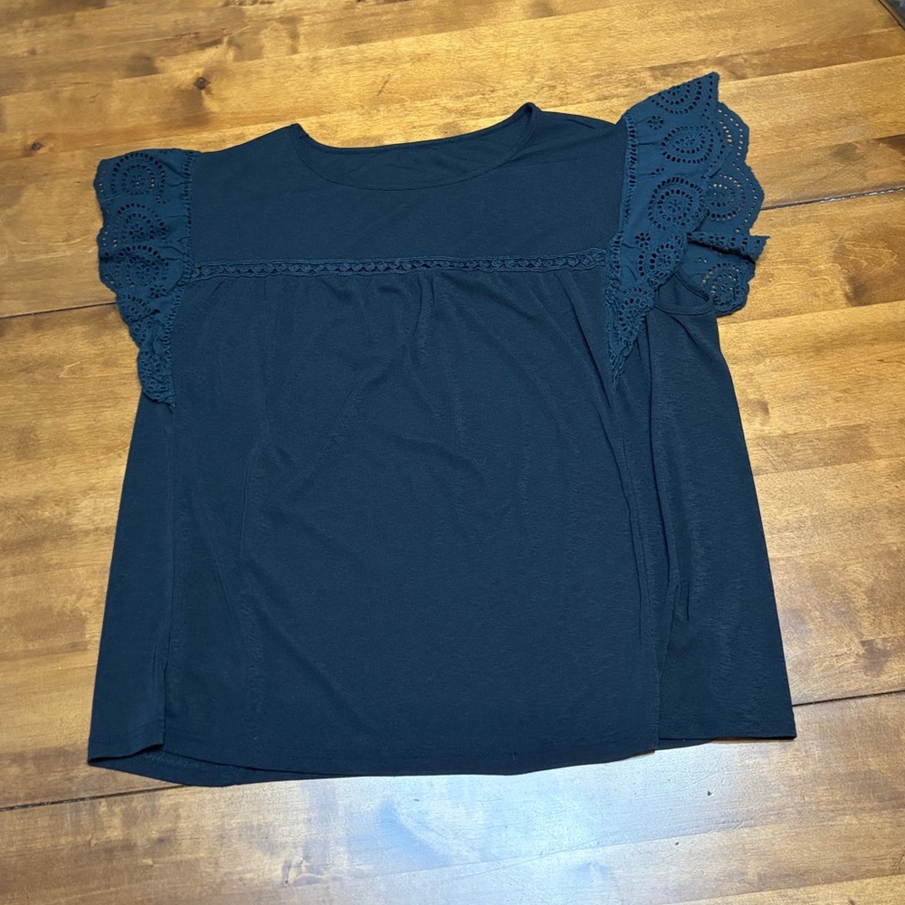 SHEIN Black Eyelet Sleeve Blouse
